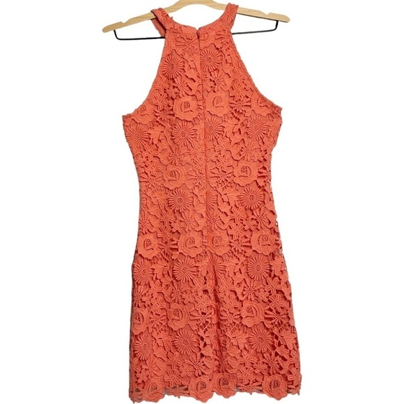 Lulu’s Love Poem Coral Orange Lace Dress Size Small - Picture 5 of 9